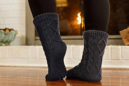 Tough Land Slipper Socks for Women with Grippers Non Slip, Sherpa Lined Cozy Fuzzy House Slipper Socks