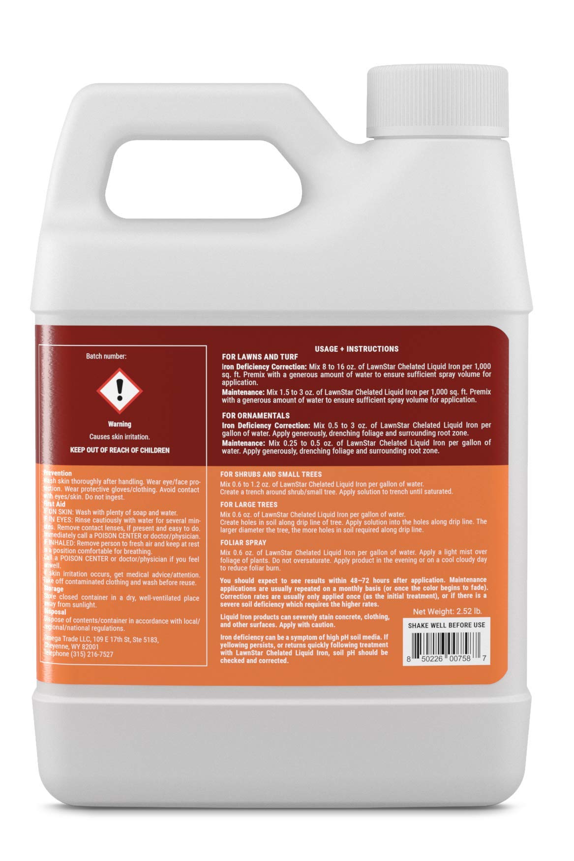 LawnStar Liquid Iron (32 OZ) for Plants - Multi-Purpose, Suitable for Lawn, Flowers, Shrubs, Trees - Treats Iron Deficiency, Root Damage & Color Distortion – EDTA-Free, American Made