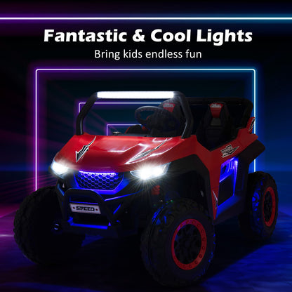 Costzon 2-Seater Ride on Car for Kids, 12V Kids' Electric Vehicles w/Remote Control, 4 Shock Absorbers, Wireless Music & FM, 3 Speeds, Ambiance Lights, Kids Electric UTV, Electric Car for Kids (Red)