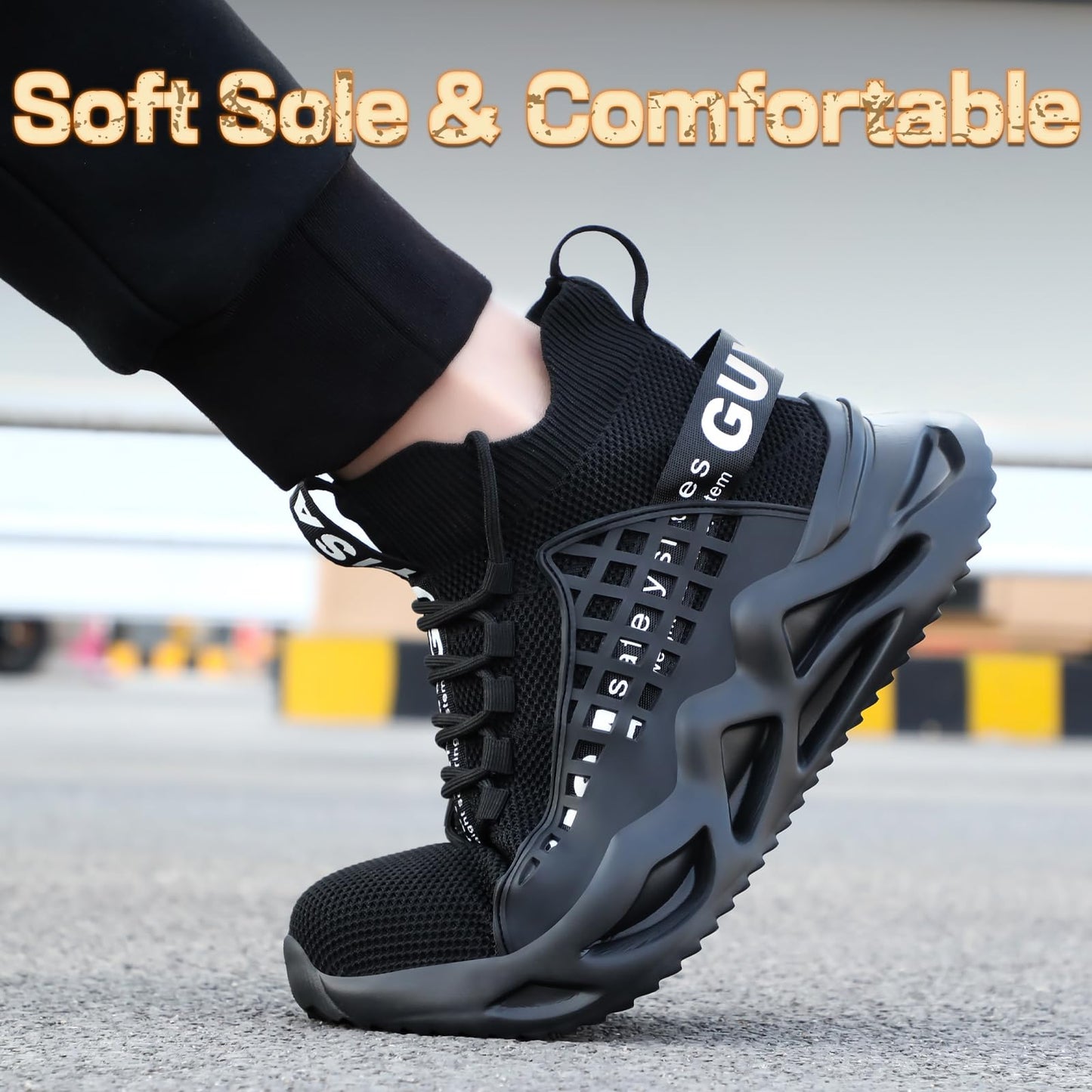 KGJIANDA Steel Toe Shoes for Men Work Shoes for Men Lightweight Safety Boots Comfortable Steel Toe Sneakers Indestructible Steel Toe Tennis Shoes Black