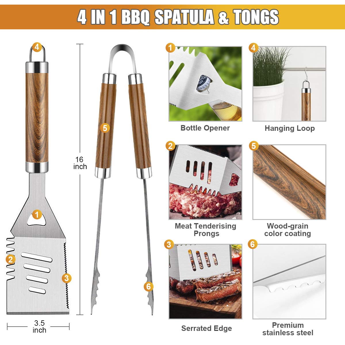 Cifaisi BBQ Grill Accessories Set, 38Pcs Stainless Steel Grill Tools Grilling Accessories with Aluminum Case, Thermometer, Grill Mats for Camping/Backyard Barbecue, Grill Set for Men Women