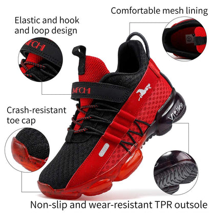 JMFCHI Boys Girls Kids' Sneakers Knitted Mesh Sports Shoes Breathable Lightweight Running Shoes for Kids Fashion Athletic Casual Shoes Black/Red Size 6.5