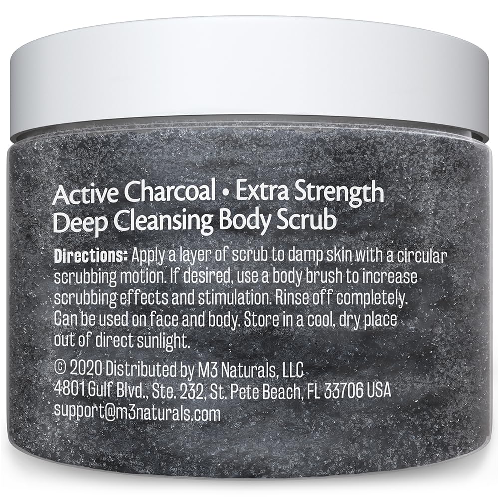 Charcoal Scrub, Face, Foot, and Body Exfoliator with Collagen and Stem Cells, Salt Scrub for Skin Toning, Cellulite, and Body Care by M3 Naturals