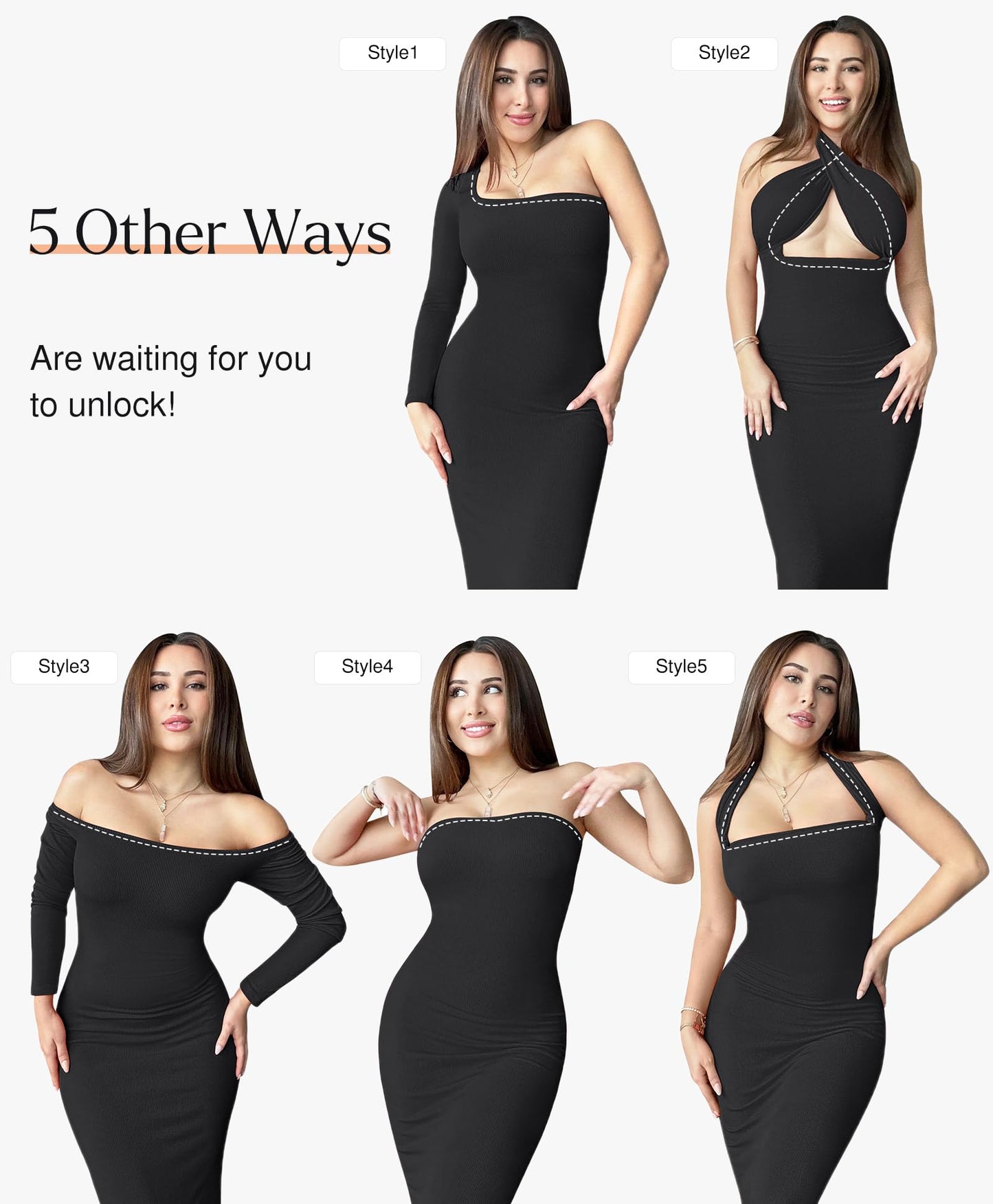 Popilush Long Sleeve Cocktail Dress for Women Midi Dresses Shapewear Tummy Control Black Bodycon Dress Built-in Bra