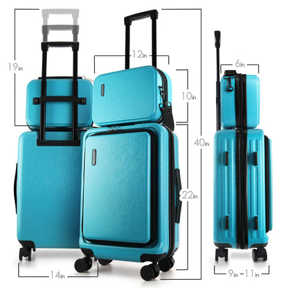 TRAVELARIM 22 Inch Carry On Luggage 22x14x9 Airline Approved, Carry On Suitcase with Wheels, Hard-shell Carry-on Luggage, Durable Luggage Carry On, Teal Small Suitcase with Cosmetic Carry On Bag