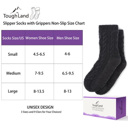 Tough Land Slipper Socks for Women with Grippers Non Slip, Sherpa Lined Cozy Fuzzy House Slipper Socks