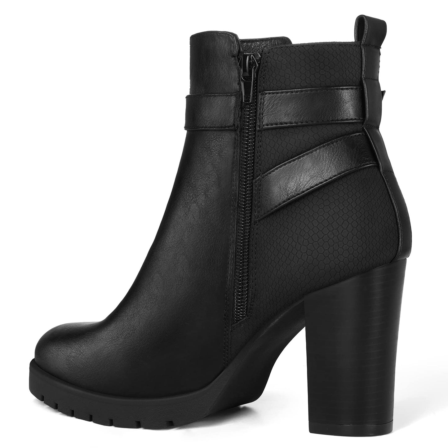 mysoft Women's Ankle Boots Chunky Stacked Heel Zipper Booties - Available in Wide Sizes