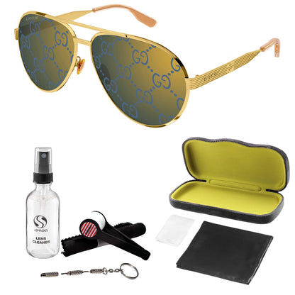 Gucci GG1513S Aviator Shape Sunglasses + Bundle with eSHADES Luxury Eyewear Kit