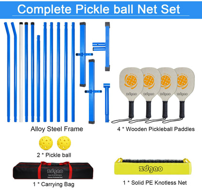 Zdgao Pickleball Set with Net - 22 FT Pickleball Nets Portable Outdoor Regulation Size, with 4 Pickleball Paddles and 2 Outdoor Pickleball Balls for Driveway Backyard