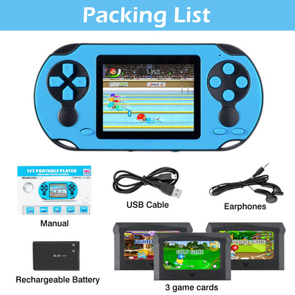 TaddToy 16 Bit Handheld Game for Kids Adults, 3.0'' Large Screen Preloaded 230 HD Classic Retro Video Games with USB Rechargeable Battery & 3 Game Cartridges for Birthday Gift for Kids 4-12 (Blue)