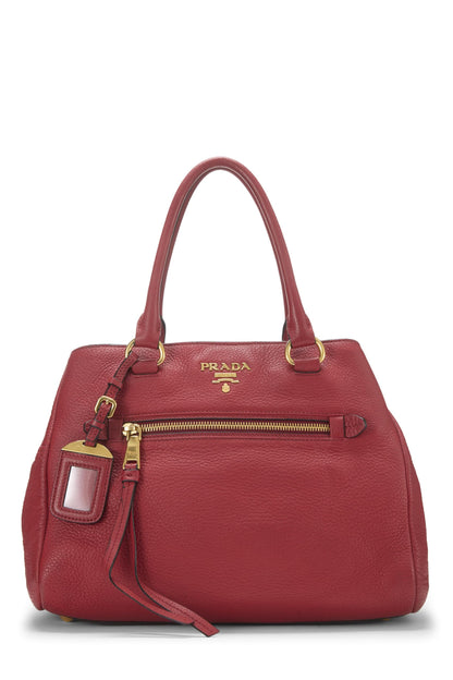 Prada, Pre-Loved Red Vitello Daino Convertible Tote Small, Red