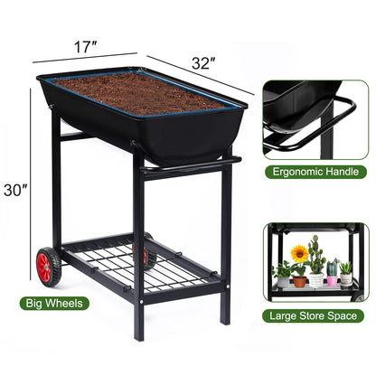 Aveyas Metal Raised Planter Box on Wheels with Gardening Kit, Elevated, Mobile Garden Bed Cart with Legs -Compatible with Indoor & Outdoor Patio, Backyard Planting of Vegetables, Herbs, Flowers