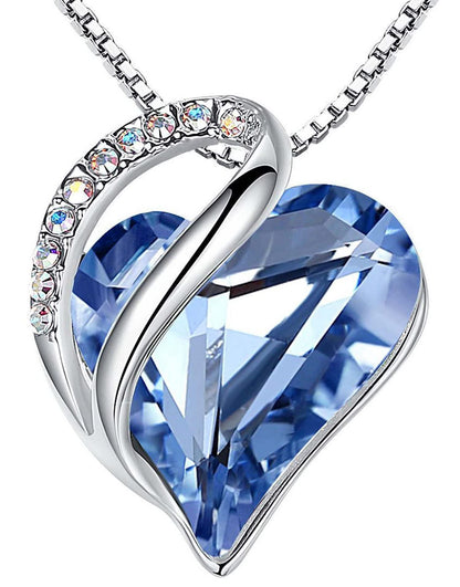 Leafael Valentine's Day Necklaces for Women, Infinity Love Heart Pendant with Light Sapphire Blue Birthstone Crystal for March & December, Silver Plated 18 + 2 inch Chain, Jewelry Gifts for Wife Her