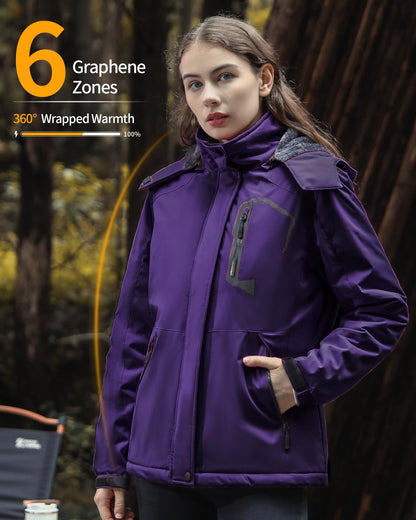 Women Puffer Graphene Heated Jacket Battery Pack Charger Ladies Electric Warming Coat USB Mom Grandma Useful Top Luxury Christmas Gift Idea Travel Comfort Comfy Warm Hiker Healing Electronic Tech Cozy