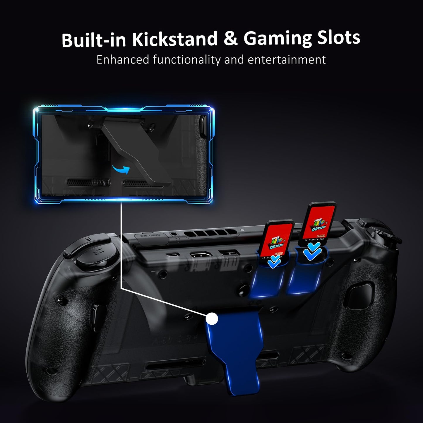 NexiGo Hall Effect Gripcon with Kickstand and HDMI Out for TV Docking, Hall Sensing Joystick for Switch/Switch OLED, Handheld Mode, 4K/1080P Supported HDMI and USB 3.0 Port, Black