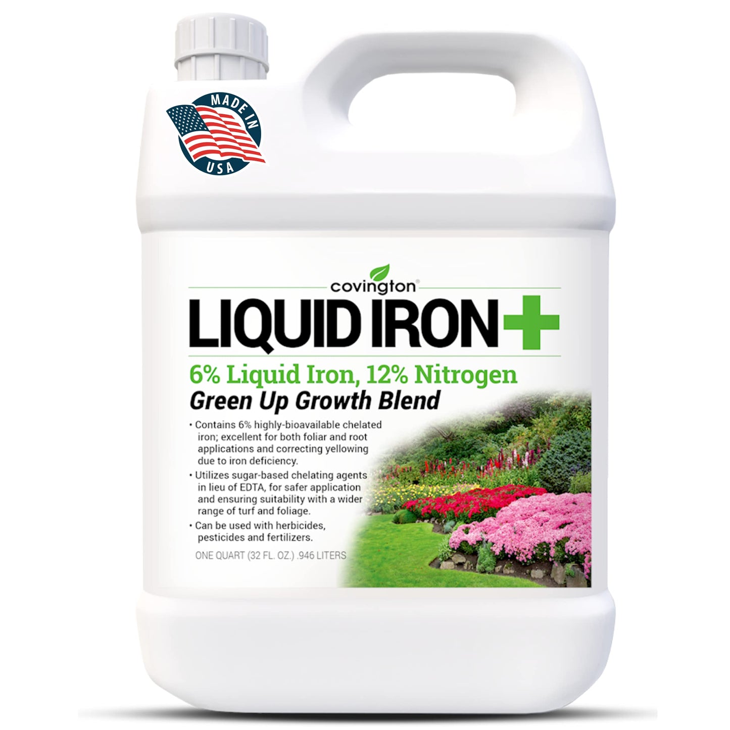 Chelated Liquid Iron +Plus Concentrate Blend, Liquid Iron for Lawns, Plants, Shrubs, and Trees Stunted or Growth and Discoloration Issues – Solve Iron Deficiency and Root Problems – (32 oz.) USA Made