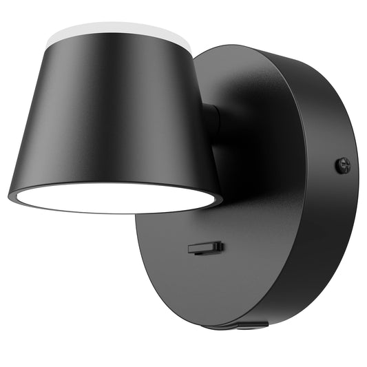 URSOLA Wall Light LED Wall Sconce with On/Off Switch USB Charging Port 110 Volt Hardwired Wall Lamp 350 Rotatable Up Down Sconces Wall Lighting (Black)