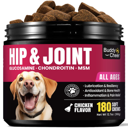 Glucosamine for Dogs Hip and Joint Supplement Chews, Chondroitin Joint Supplement for Dogs, Wuffe Joint Chews for Dogs, Dog Joint Supplement for Pain Relief with MSM, Turmeric - Chicken Flavor- 180 Ct