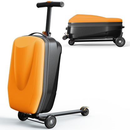 TABU 21" Scooter Hardshell Luggage for Kid and Adult, Foldable Carry-on Kids Suitcase with Telescopic Handle, Multifunctional Ride On Lightweight Kids Luggage with Wheels, Orange