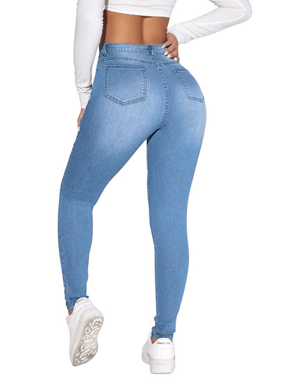 SweatyRocks Women's Casual High Rise Ripped Jeans Zipper Fly Skinny Denim Pants Light Wash L