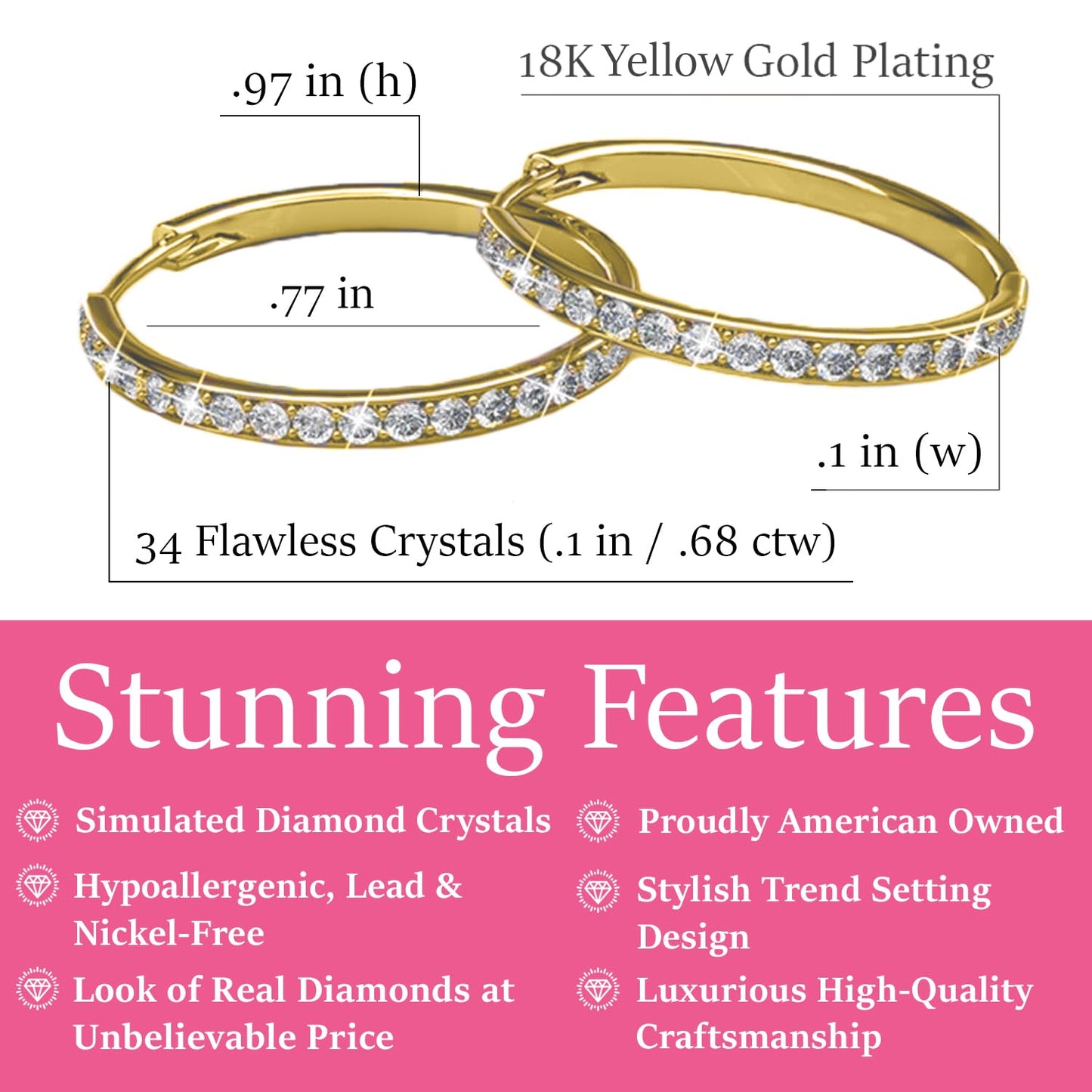 Cate & Chloe Bianca 18k Yellow Gold Plated Hoop Earrings For Women | Cubic Zirconia Earrings With Round Cut Crystals | Best Hypoallergenic Gold Hoop Earring Set, Fashion Jewelry For Women