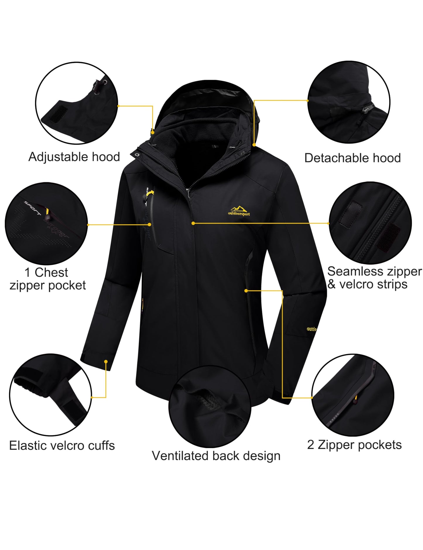 MAGCOMSEN Women Ski Jacket Waterproof Winter Jackets for Women Outdoor Snow Windbreaker Jacket Skiing Womens Jackets Pure Black M