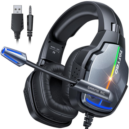 Tatybo Gaming Headset, Gaming Headphones with 90° Swivel and 4 RGB Lighting Modes, 50mm Drives, Premium Stereo Microphone, Compatible for Ps4 Ps5 Xbox one PC Switch