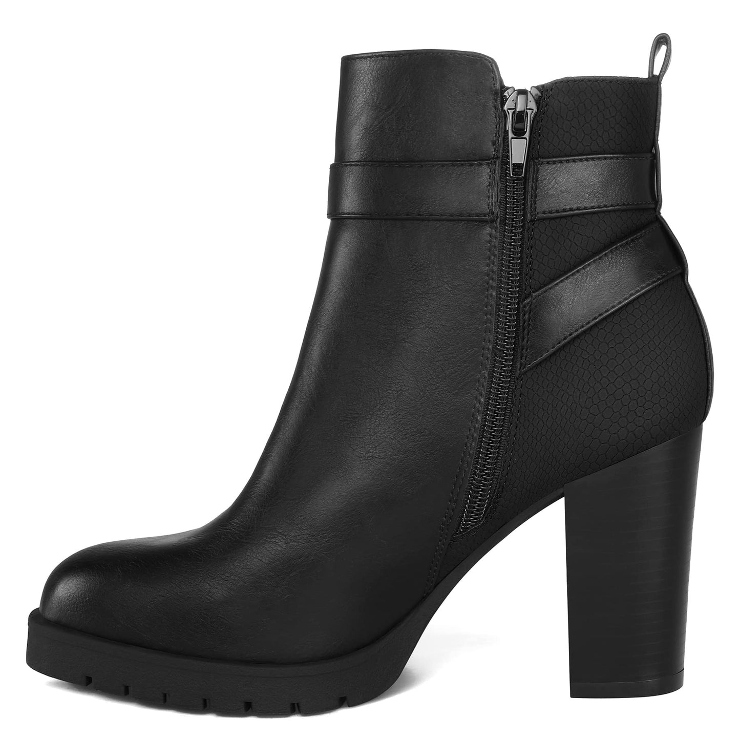 mysoft Women's Ankle Boots Chunky Stacked Heel Zipper Booties - Available in Wide Sizes