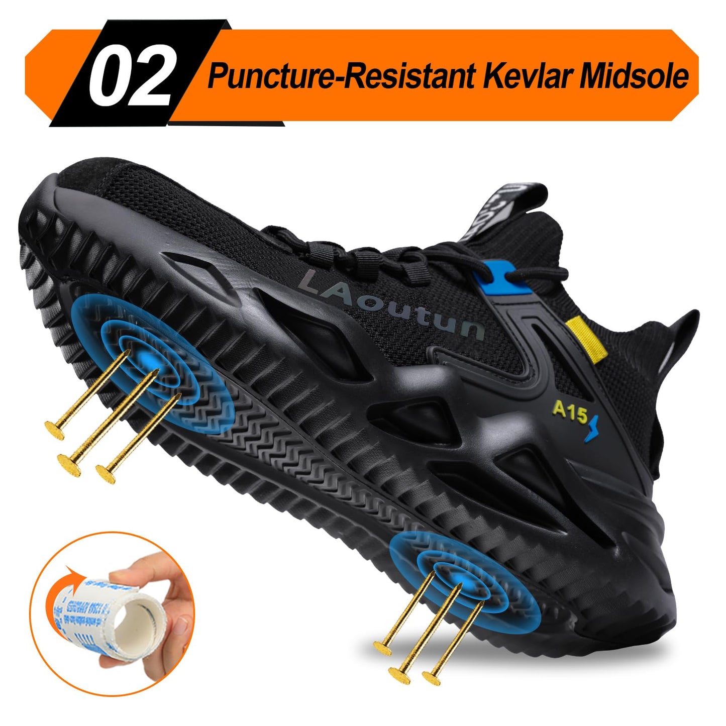 LAoutun Steel Toe Shoes for Men Women Work Shoes Safety Sneakers Shoes Comfortable Lightweight Puncture Proof Slip on Indestructible Work Shoes