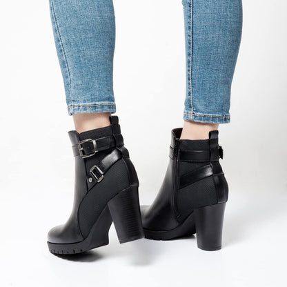 mysoft Women's Ankle Boots Chunky Stacked Heel Zipper Booties - Available in Wide Sizes