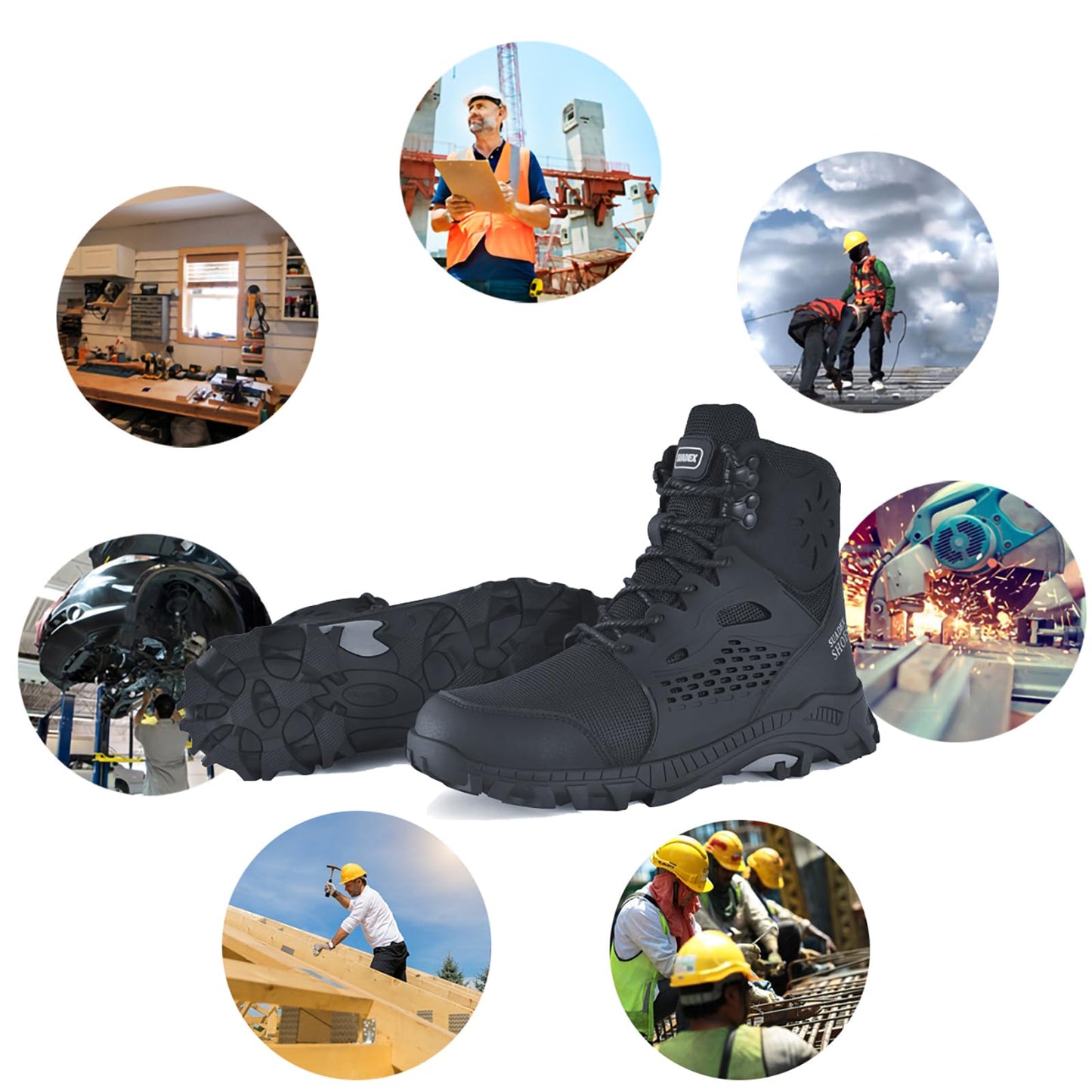 SUADEX Steel Toe Boots for Men Waterproof Work Construction Indestructible Safety Boots for Women