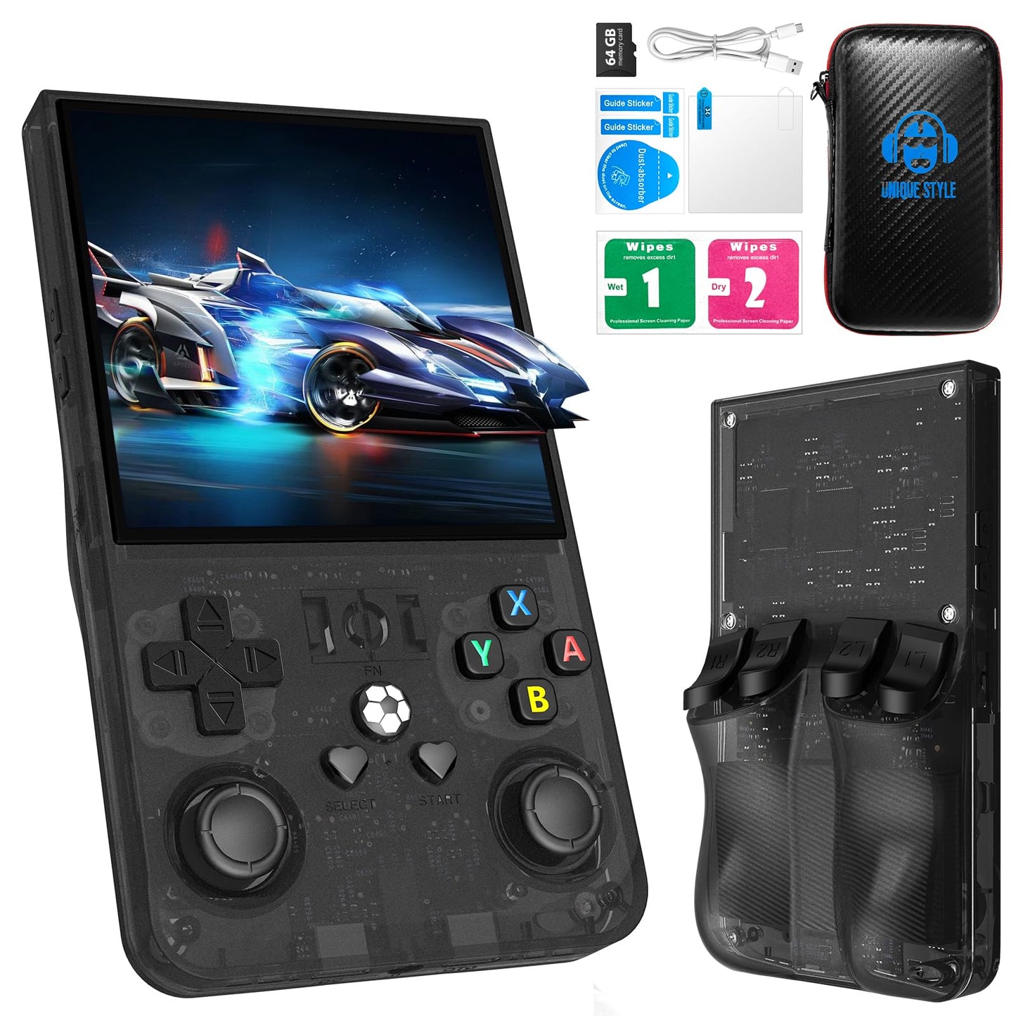 2025 New Upgrade R36MAX Retro Handheld Game Console with 64G Built-in 18000+ Classic Games, Portable Hand Held Open Source Linux System 4.0-in 4k HD IPS Screen Video Player (Black MAX 64GB)