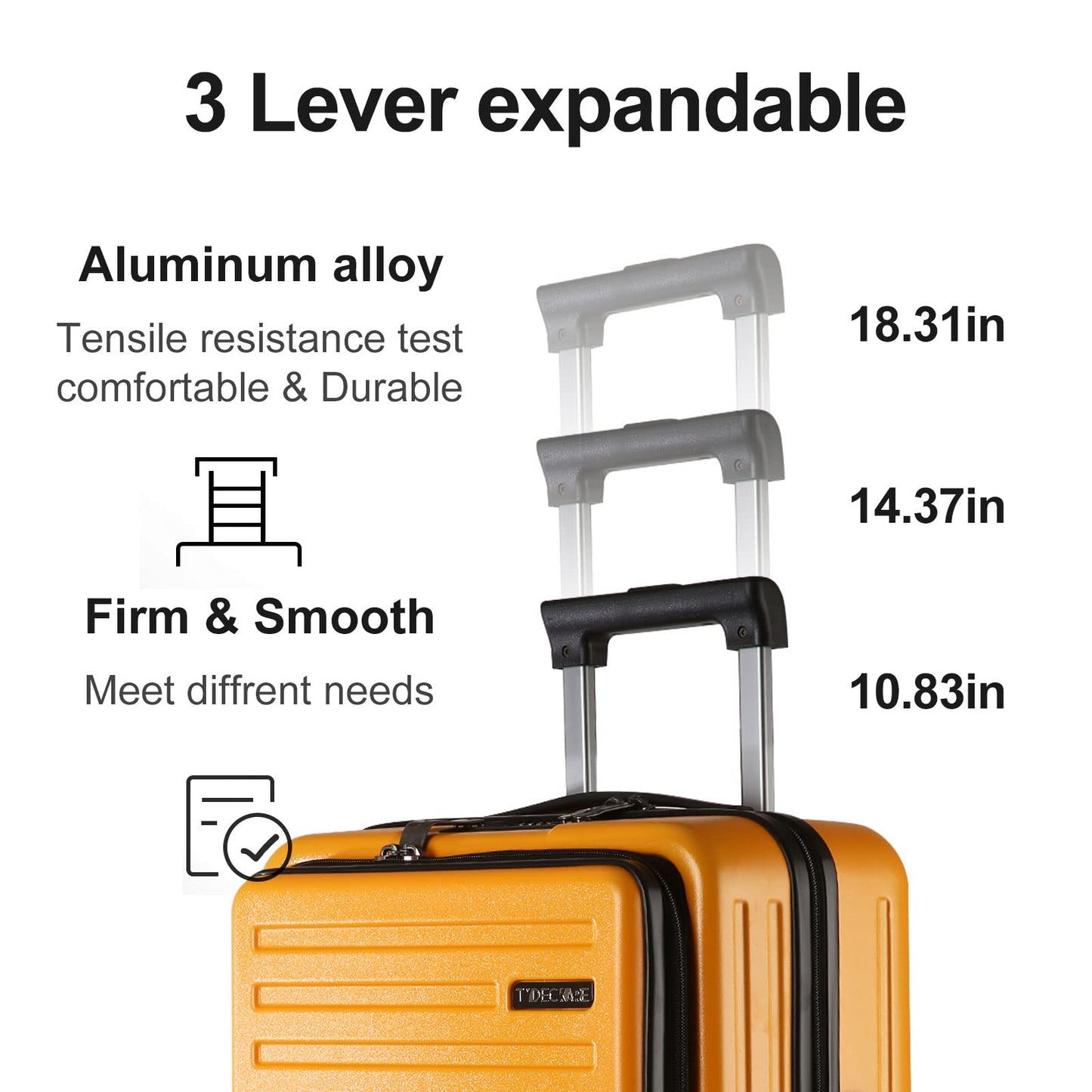 TydeCkare 20 Inch Carry On Luggage with Front Zipper Pocket, 45L, Lightweight ABS+PC Hardshell Suitcase with Spinner Silent Wheels, Convenient for Business Trips, Orange