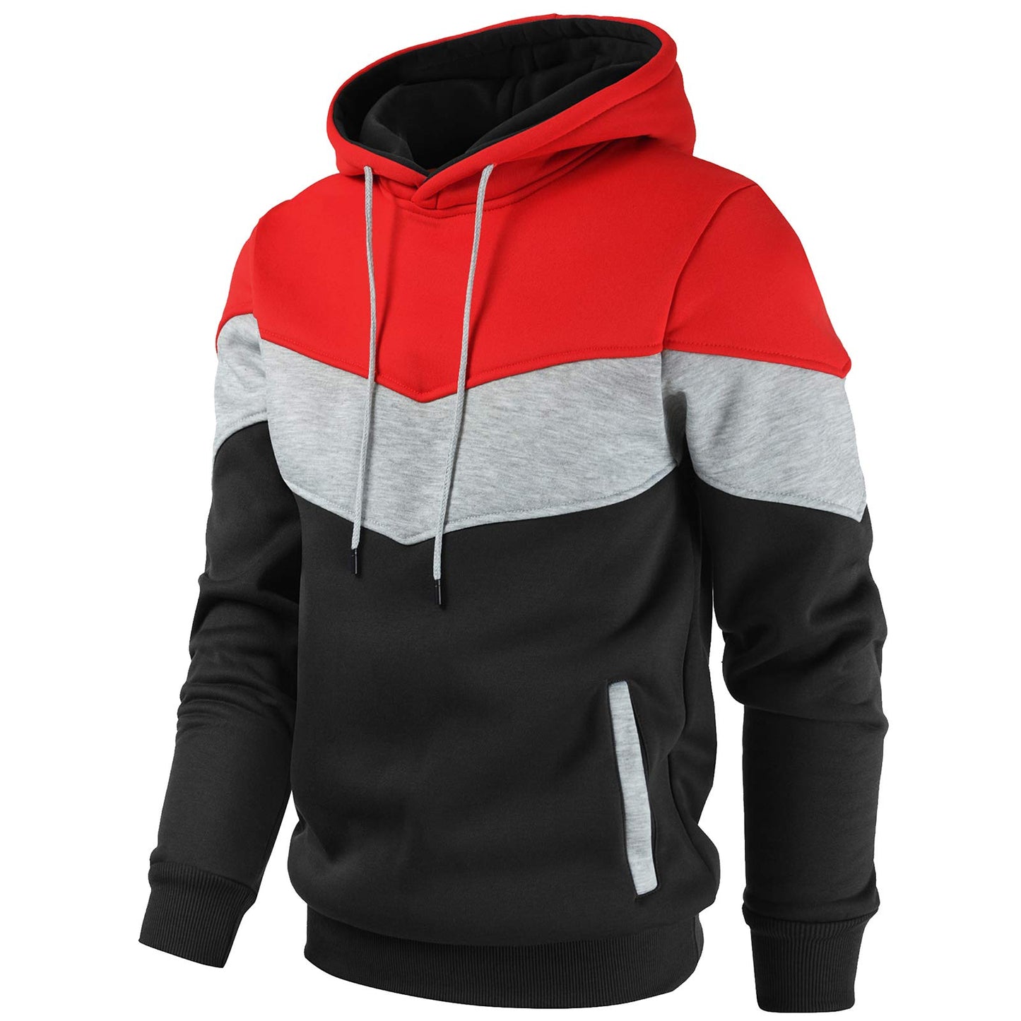 Gesean Men's Novelty Color Block Pullover Fleece Hoodie Long Sleeve Casual Sweatshirt with Pocket Red XX-Large