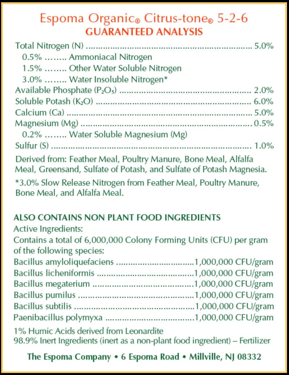 Espoma Organic Citrus-Tone 5-2-6 Natural & Organic Fertilizer and Plant Food for All Citrus, Fruit, Nut & Avocado Trees; 18 lb. Bag. Promotes Vigorous Growth & Abundant Fruit - 2 Pack