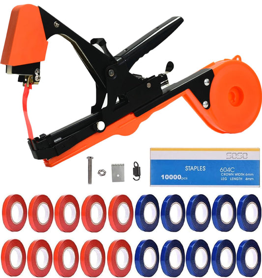 SUCA Plant Tying Machine, Plant Tape Cattle Panels for Garden,Plant Vine Tying Tool with 10000pcs Staples 21 Rolls Tape Plant Tape Gun for Grapes,Tapener (tapetool set1pcs)