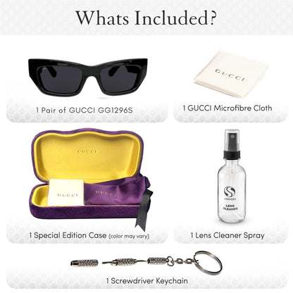 Gucci GG1296S Men Rectangular shape Sunglasses + Bundle with eSHADES Luxury Eyewear Kit