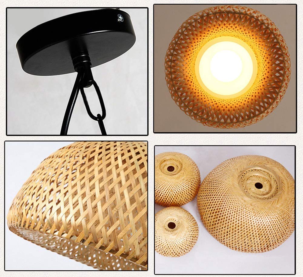 SkyTalent Bamboo Chandelier Rattan Pendant Lamp Shade Ceiling Lighting Weave Bamboo Rattan E26 Hanging Light Fixture for Living Room Bedroom Restaurant Cafe Teahouse Bar Dining Room Club (14.96")