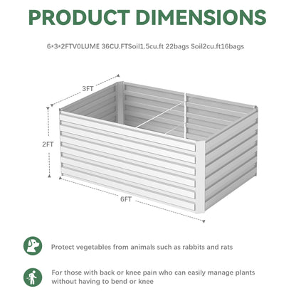 FOOWIN 4pcs 6x3x2ft Galvanized Raised Garden Bed, Deep Root Planter Box Outdoor,Large Heavy Metal Raised Garden Beds for Vegetables Flowers Herb,269 Gallon Capacity Sliver