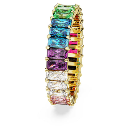 Swarovski Matrix Band Ring, Multicolored Baguette-Cut Stones in a Gold-Tone Finished Setting, Size 7, Part of the Matrix Collection