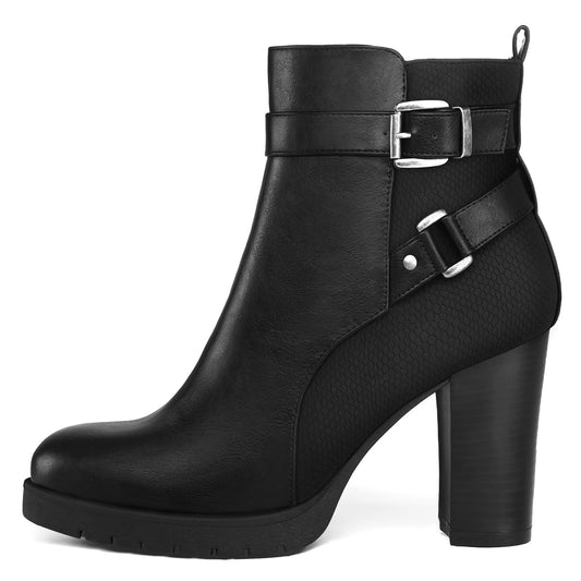 mysoft Women's Ankle Boots Chunky Stacked Heel Zipper Booties - Available in Wide Sizes