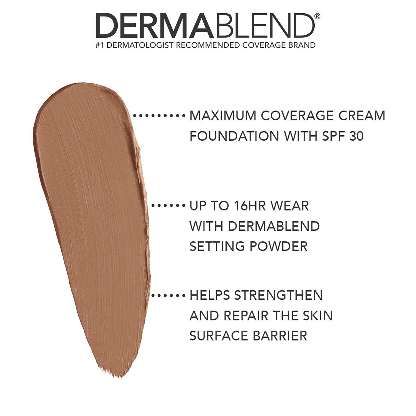 Dermablend Cover Creme High Coverage Foundation with SPF 30, 70W Olive Brown, 1 Oz.