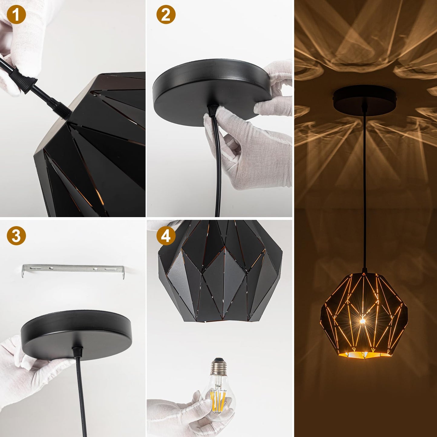 Omgomne Industrial Pendant Lights Kitchen Island,Black Ceiling Lighting Fixture Chandelier with Metal Geometric Diamond Shade Vintage Pendant Lamp for Dining Living Room Bedroom 1 Light