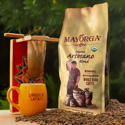 Mayorga Organic Coffee 2lb Artesano Blend - Medium Roast Whole Bean Coffee Speciality Grade, 100% Arabica, Slow Roasted, Chocolate and Nutty Flavor with Low Acidity - USDA Organic, Non-GMO, Kosher