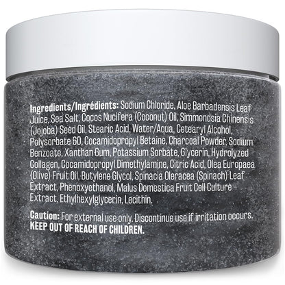 Charcoal Scrub, Face, Foot, and Body Exfoliator with Collagen and Stem Cells, Salt Scrub for Skin Toning, Cellulite, and Body Care by M3 Naturals