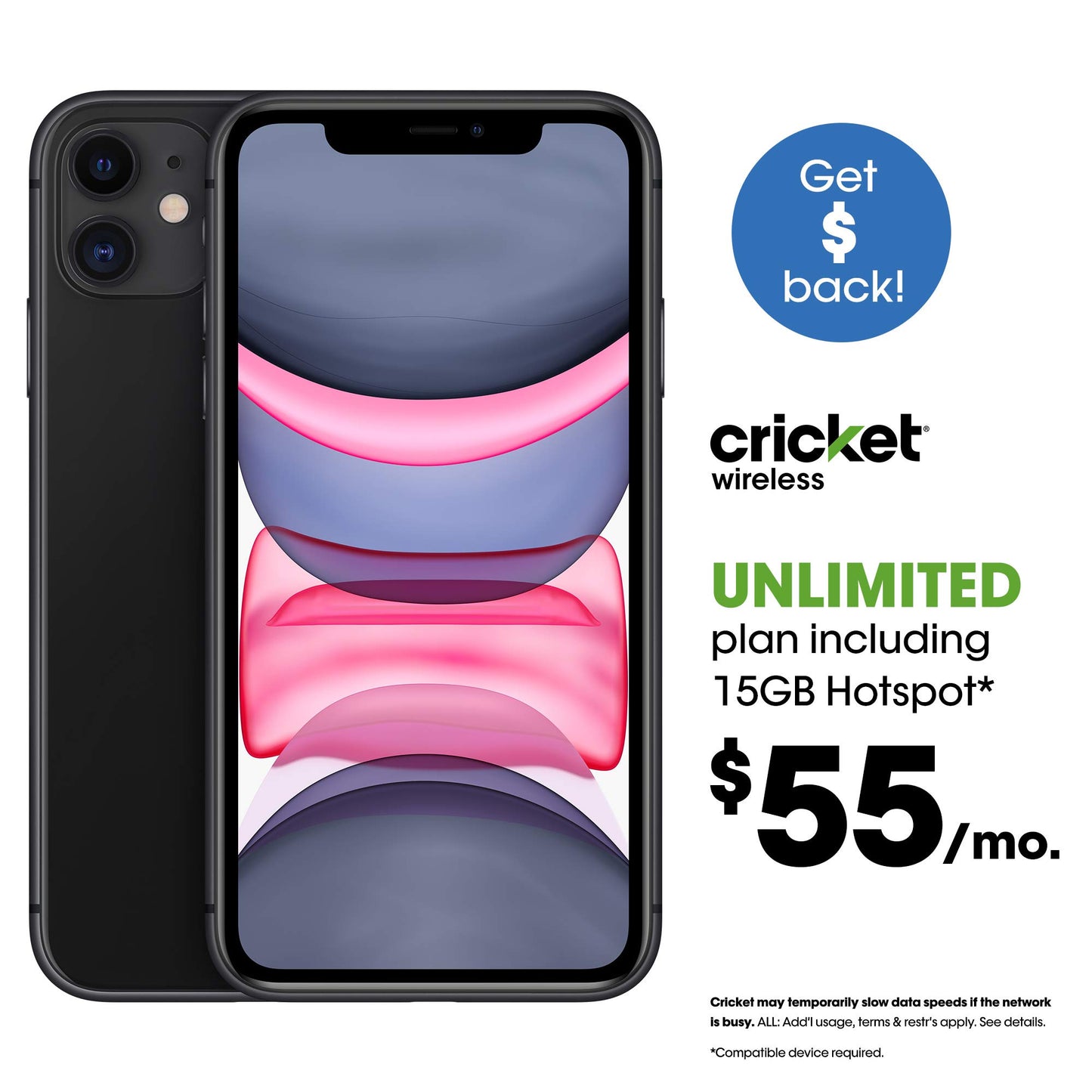 Apple iPhone 11 [128GB, Purple] + Carrier Subscription [Cricket Wireless]