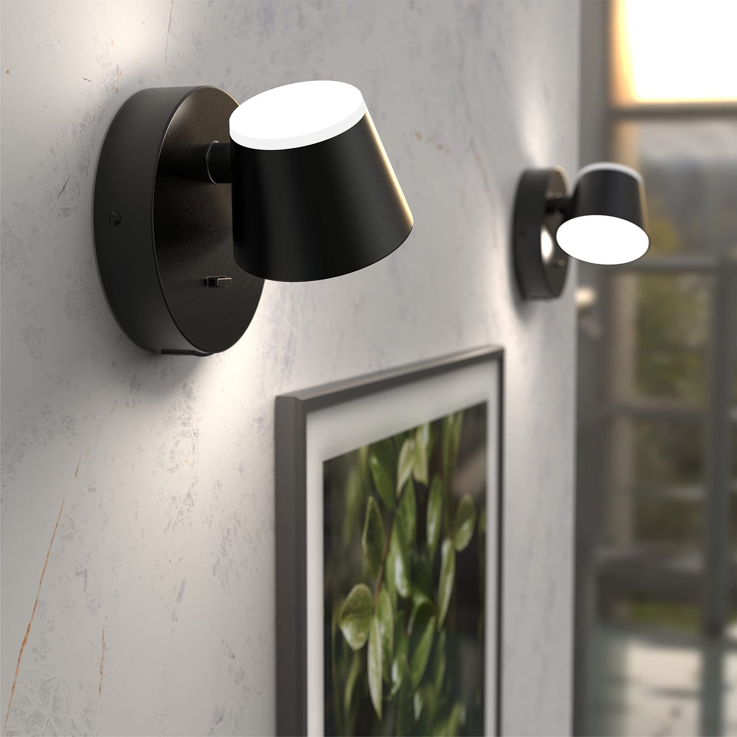 URSOLA Wall Light LED Wall Sconce with On/Off Switch USB Charging Port 110 Volt Hardwired Wall Lamp 350 Rotatable Up Down Sconces Wall Lighting (Black)