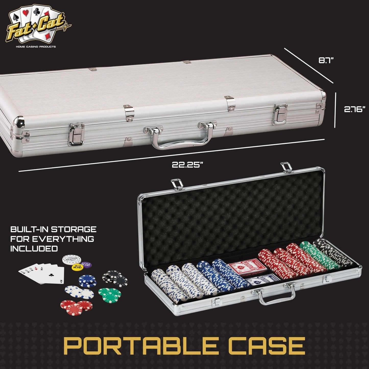 Fat Cat 11.5 Gram Texas Hold 'em Claytec Poker Chip Set with Aluminum Case, 500 Striped Dice Chips