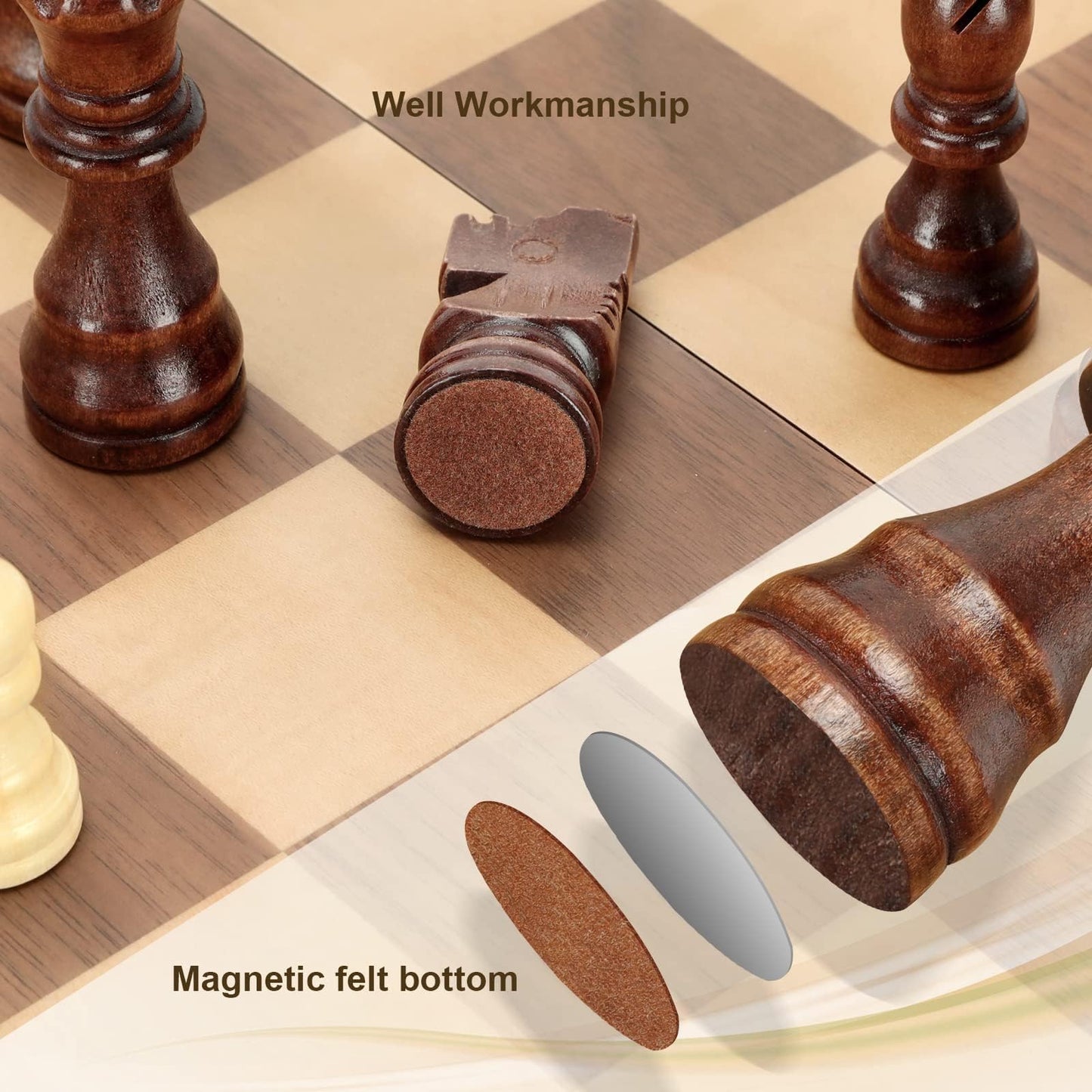 Magnetic Wooden Chess Set for Adults Kids 15'' Chess Board with Handmade Pieces, Folding Portable Travel Unique Chess Sets Game for Tournament Professional Beginner