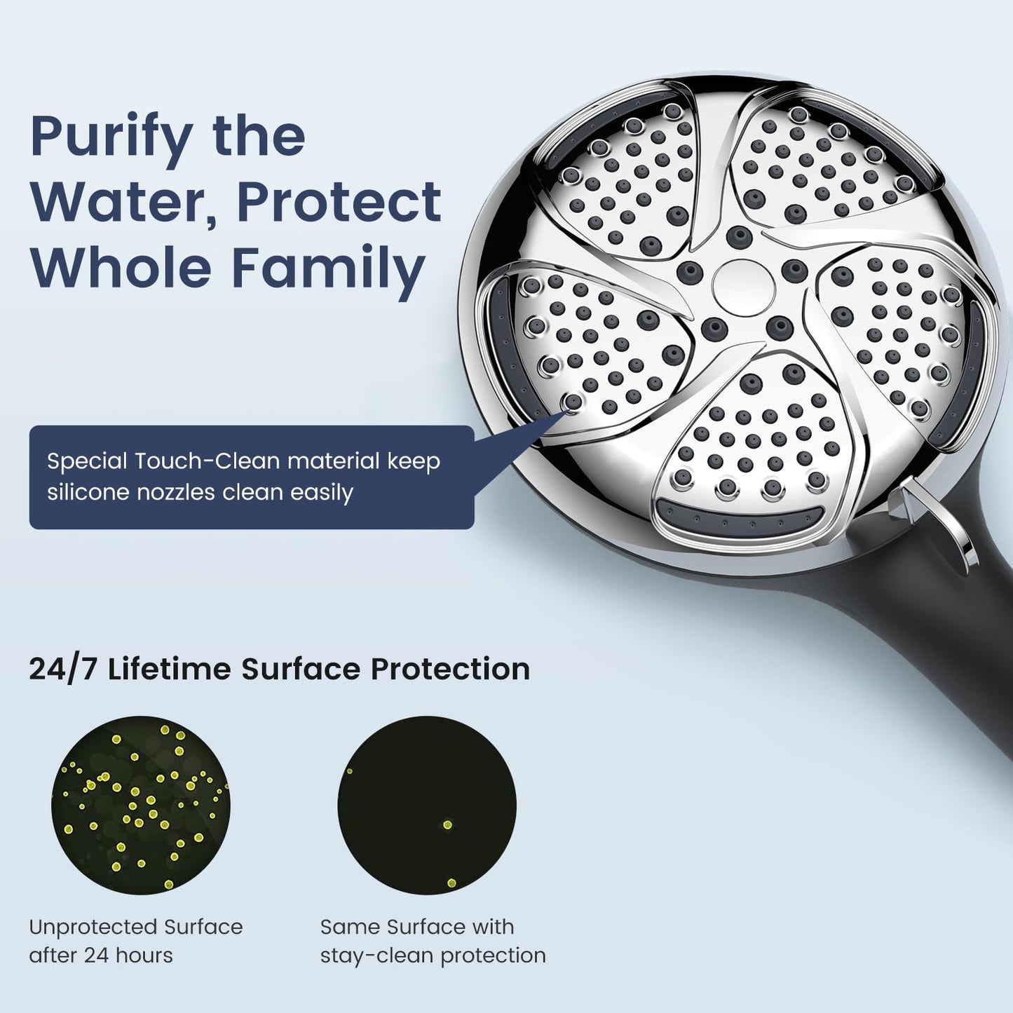 FEELSO Filtered Shower Head with Handheld, High Pressure 7-Spray Showerhead with Filters for Hard Water - Remove Chlorine, Reduce Dry Itchy Skin, Anti-clog Nozzles, Power Wash to Clean Tub, Tile & Pet